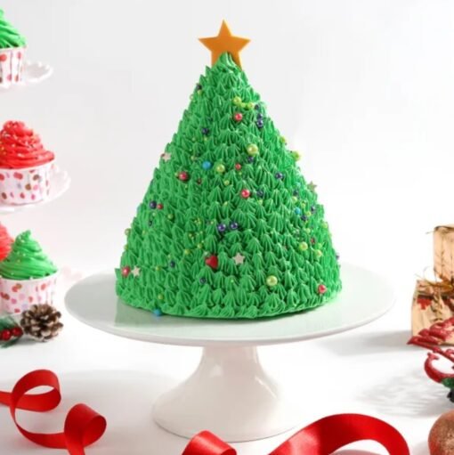 Christmas Tree Cocoa Cake with rich cocoa layers, festive tree decorations, perfect for holiday gatherings and Christmas celebrations.