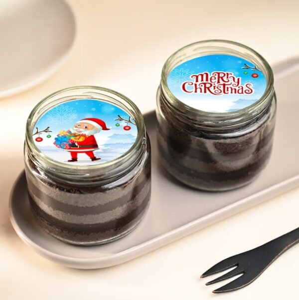 Dual Christmas Choco Jar Cakes with two layers of chocolate flavors in holiday-themed jars, ideal for Christmas gifting and celebrations