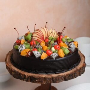 Exotic Truffle Fruit Celebration – a luxurious cake featuring rich chocolate truffles and vibrant fruits, perfect for indulgent celebrations and gatherings.