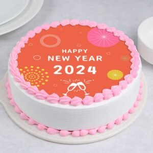 Festive New Year Cake with colorful decorations, perfect for celebrating the New Year with friends and family.