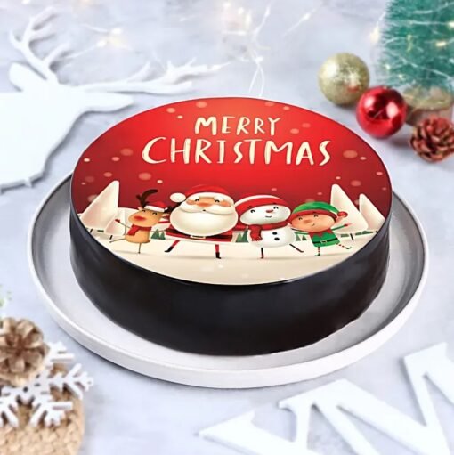 Festive Santa Chocolate Cake decorated with a Santa theme, featuring rich chocolate layers and festive embellishments, perfect for holiday celebrations.