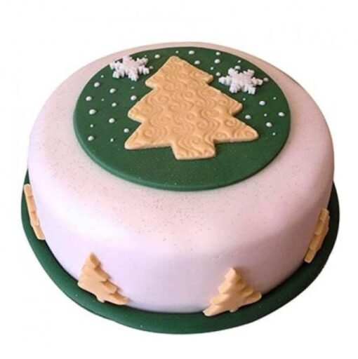 Frosted Xmas Tree Cake with holiday tree decorations, creamy frosting, and festive design, perfect for Christmas celebrations and winter gatherings.