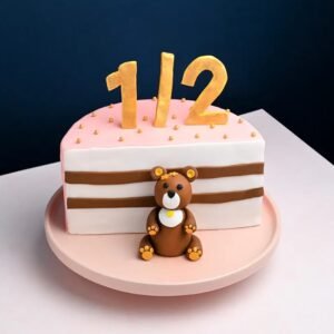 Happy Teddy Half Cake – a charming half cake with a teddy bear theme, perfect for birthdays, kids' parties, and celebrations.