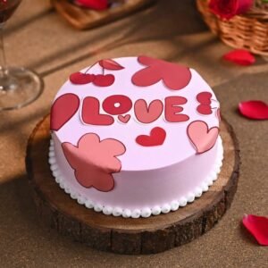 Hearts of Love Anniversary Cake with heart-shaped decorations, elegant design, and delicious flavors, perfect for celebrating love and special moments.