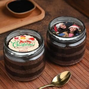 Merry Chocolate Jar Cake Combo featuring multiple chocolate jar cakes, beautifully presented for Christmas celebrations and perfect for gifting.