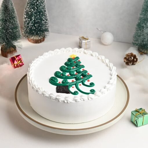 Merry Christmas Tree Cake shaped like a festive tree, adorned with holiday decorations, perfect for Christmas celebrations and gatherings.