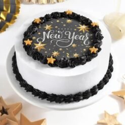 New Year Joy Cake with festive decorations, ideal for bringing happiness and sweetness to your New Year’s celebration.