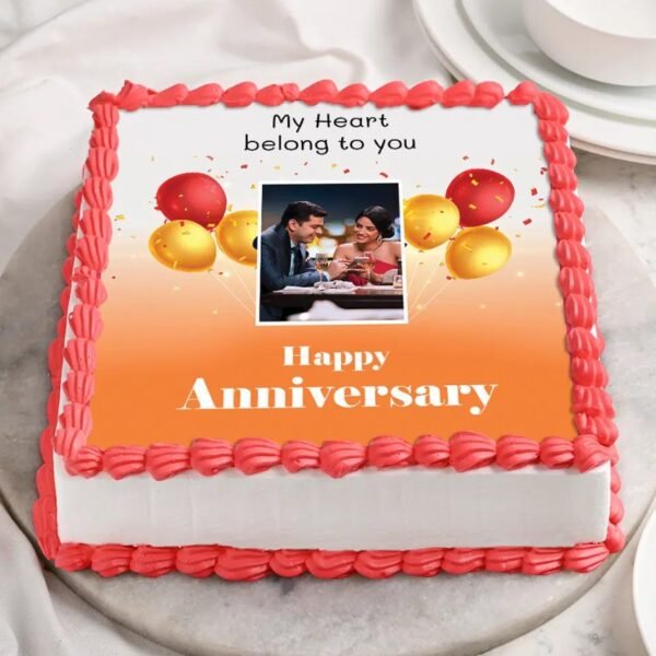 Photo Perfect Anniversary Cake customized with edible printed images, a sweet way to celebrate love and special moments together.