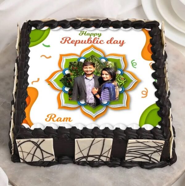 Republic Day Picture Cake with patriotic designs and custom image, ideal for Republic Day celebrations with a personal touch.