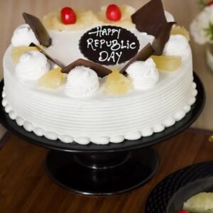 Republic Day Treat Cake with tri-color layers, festive icing, and decorative elements, perfect for patriotic celebrations.