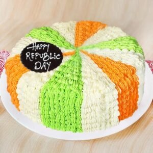 Republic Day Tricolor Cake with vibrant tri-color layers, festive icing, and patriotic decorations, ideal for national celebrations.