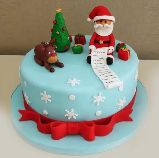 Santa Claus Fondant Cake – a festive Christmas cake decorated with detailed Santa Claus fondant, ideal for holiday celebrations and family gatherings.