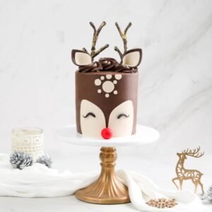 Santa's Reindeer Cake – a festive cake decorated with reindeer design, ideal for spreading Christmas cheer at holiday celebrations.