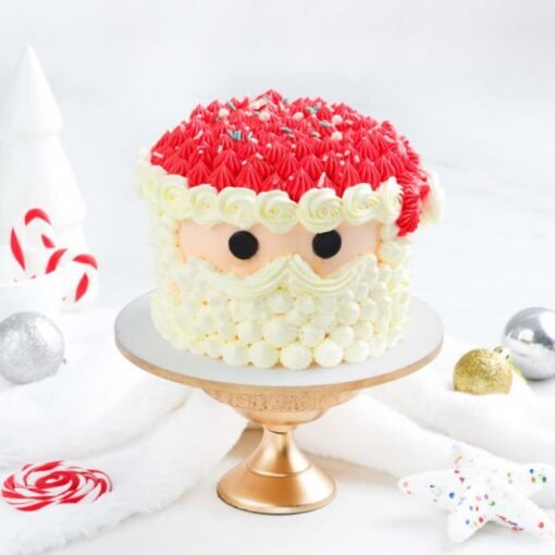 Santa's Sweet Cream Cake with creamy layers and festive holiday decorations, ideal for adding sweetness to Christmas celebrations.