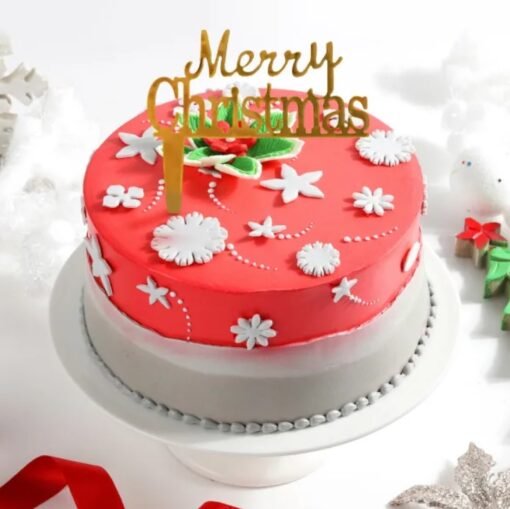 Snowy Christmas Flakes Cake decorated with delicate snowflake accents, featuring creamy layers perfect for festive holiday gatherings.