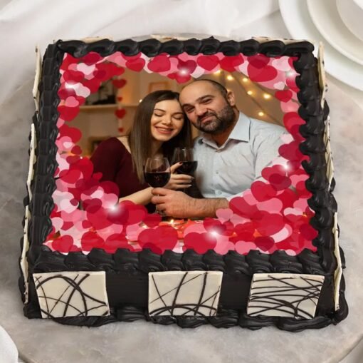 Square Photo Anniversary Cake personalized with custom images, perfect for celebrating love and special milestones.