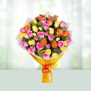 Vibrant Mixed Roses Bouquet featuring a lively blend of colorful roses, ideal for joyful celebrations and heartfelt expressions of happiness.