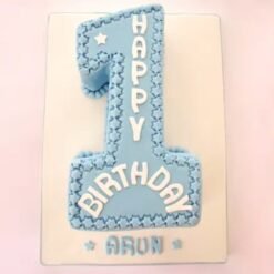 An adorable One Number Cake, decorated with soft pastel colors, playful designs, and birthday-themed accents.