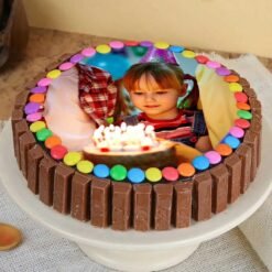 KitKat Photo Cake with a custom edible photo design and a delicious layering of KitKat chocolates, perfect for any special occasion.