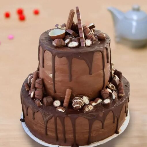 Chocolate Elegance Tier Cake featuring multiple layers of rich, velvety chocolate with elegant decoration, perfect for sophisticated events.