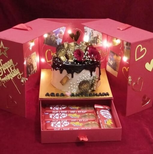 Choco Vanilla Surprise Box featuring a delicious chocolate and vanilla layered cake with hidden treats, perfect for gifting and special occasions.