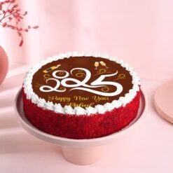 Red Velvet New Year Cake with a luxurious, vibrant design and smooth cream cheese frosting, perfect for ringing in the New Year.