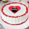 Red Velvet Anniversary Cake with a romantic design, velvety layers, and creamy frosting, perfect for celebrating love and cherished milestones.