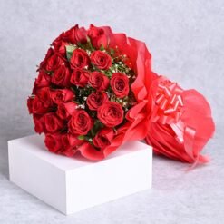 Radiant Ruby Roses Bouquet with deep red roses symbolizing love, passion, and elegance, ideal for romantic celebrations and special events.