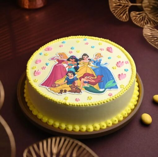 Enchanted Disney Dream Cake with whimsical decorations inspired by Disney fairytales.