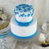 Graceful Blue Bow Tier Cake with delicate blue bows and a sleek tiered design.