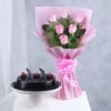 Pink Roses and Cake Combo with a fresh pink rose bouquet and a delightful cake, perfect for gifting or marking a special occasion.