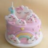 A beautifully decorated Whimsical Unicorn Wonderland Cake featuring pastel hues, golden horns, and enchanting floral accents.