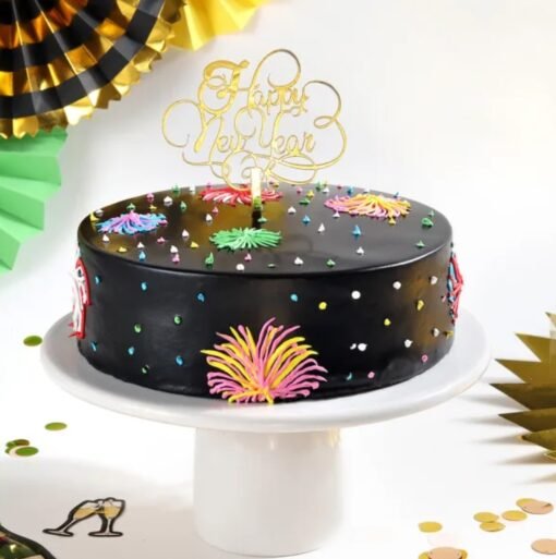 Shimmer New Year Cake, a beautifully designed cake with edible shimmer and festive decorations, perfect for New Year celebrations.