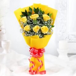 Sunlit Golden Roses Bouquet with vibrant golden roses, symbolizing warmth, love, and joy, ideal for celebrations and special moments.