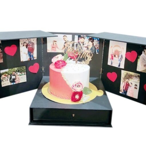 Hearts & Surprises Box, a charming dessert with heart-themed design and hidden treats, ideal for romantic occasions or special celebrations.