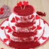 Elegant Scarlet Love Tier Cake with rich red layers, beautifully adorned with intricate designs and romantic accents.