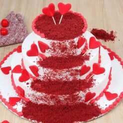 Elegant Scarlet Love Tier Cake with rich red layers, beautifully adorned with intricate designs and romantic accents.