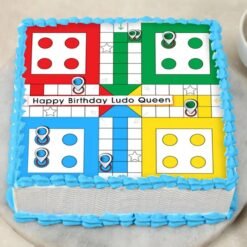 A vibrant Ludo Cake featuring colorful game pieces and a playful board design, perfect for board game lovers and fun-themed parties.