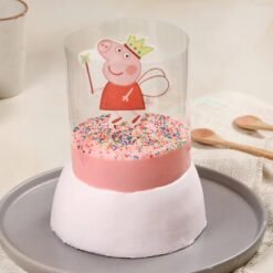 Peppa Pig Pull Up Cake featuring a playful Peppa Pig theme with vibrant colors and layers of delicious cake, perfect for children's birthday parties.