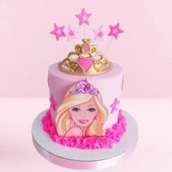 Barbie's Rose Princess Cake, with Barbie dressed in a beautiful rose-themed gown, perfect for a fairytale-inspired celebration.