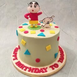 A colorful Shinchan Shiro Birthday Cake featuring Shinchan and his beloved pet Shiro in a playful design.