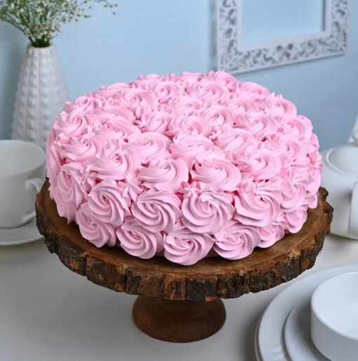 Dream Roses Strawberry Cake with fresh strawberries and elegant rose decorations, perfect for romantic occasions and sweet celebrations.