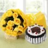 Roses & Decadent Black Forest Cake combo featuring vibrant roses and a rich, indulgent black forest cake, ideal for gifting on special occasions.