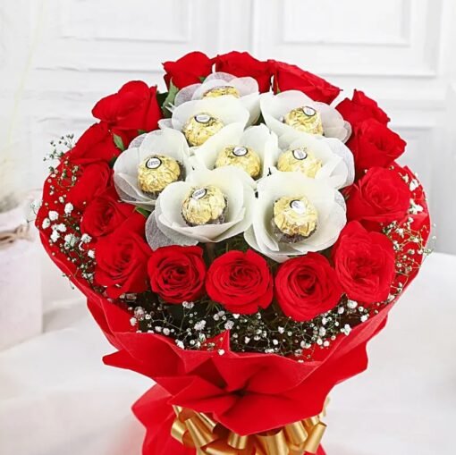 Chocolate Rose Combo with a decadent chocolate cake and a bouquet of fresh roses, ideal for expressing love and appreciation.