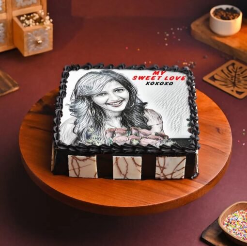 Sketch Photo Cake featuring a custom edible sketch-style photo on a deliciously frosted cake, perfect for personalized celebrations and memorable events.
