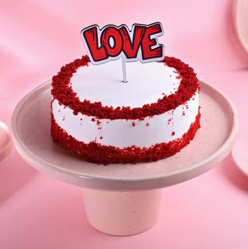 Valentine's Red Velvet Cake with rich red velvet layers, cream cheese frosting, and elegant design, perfect for Valentine's Day celebrations.