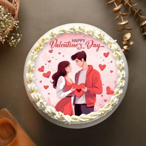 Beautiful Valentine's Day cake decorated with hearts, roses, and love-inspired details.