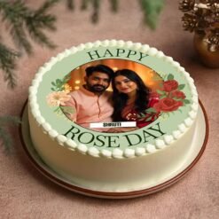 Romantic Rose Day Photo Cake with vibrant rose decorations and a customizable photo, perfect for expressing love on Rose Day.