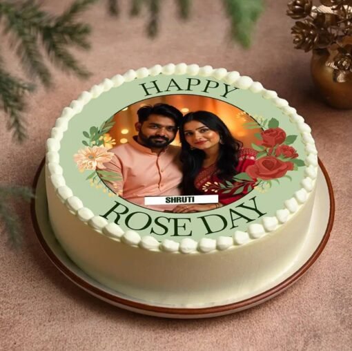 Romantic Rose Day Photo Cake with vibrant rose decorations and a customizable photo, perfect for expressing love on Rose Day.