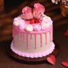 Rosy Valentine Cream Cake adorned with pink cream and delicate rose details, ideal for a romantic Valentine’s Day celebration.